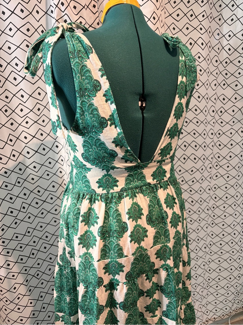 House of Harlow 1960 Green and Cream Tie-Shoulder Maxi Dress - Picture 9 of 11